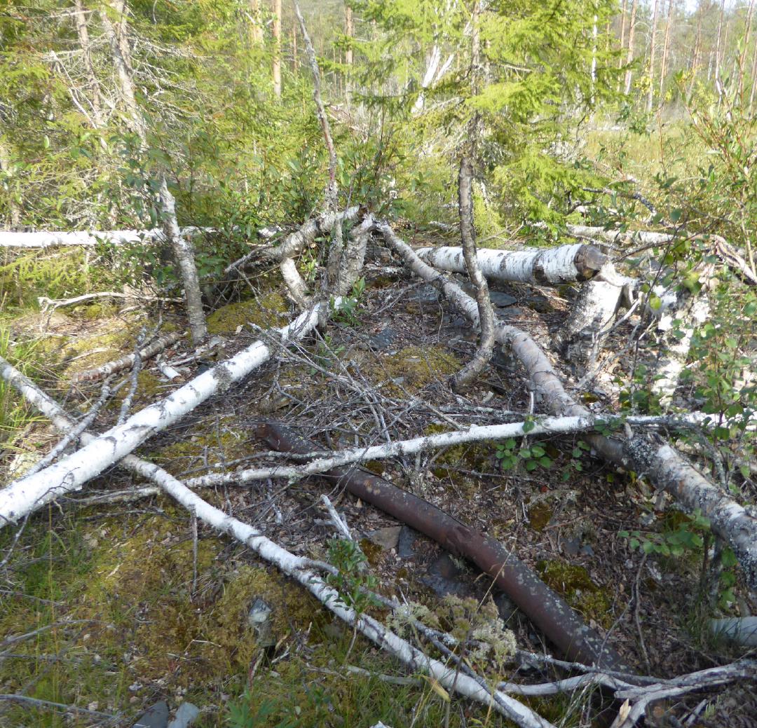 Kvarlevor efter brynsågen i Karlsmyr med stenskärvor runtom